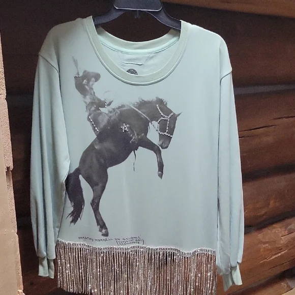 Double D Ranch Women Rodeo Graphic Sweatshirt - Light Green - Picture 1 of 8